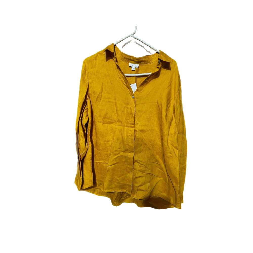 J.Jill Love Linen Button Front Tab Sleeve Tunic Blouse in Dandelion Yellow